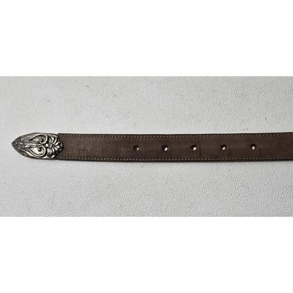 STREETS AHEAD NuBuck Leather Belt Brown Western NBEL Silverplated Buckle Sz M